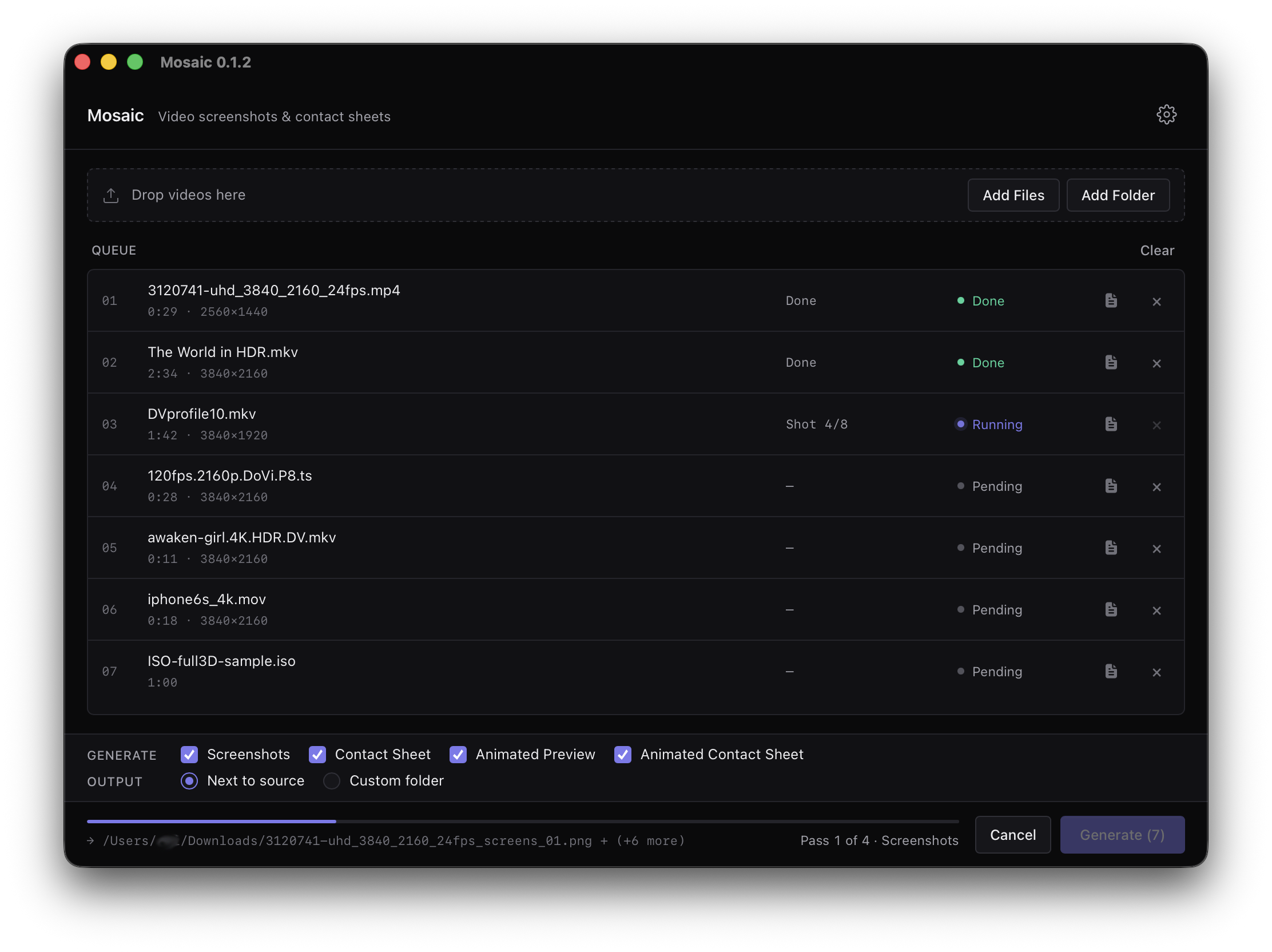 Mosaic app — drag-and-drop queue with files processing